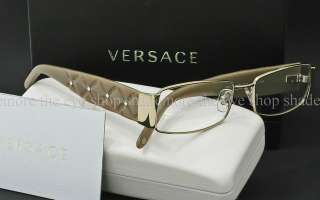   eyeglass frame shiny gold wire frame quilted taupe acetate temples