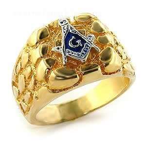  Mens Gold Plated Masonic Nugget Ring, Size 13 Jewelry