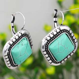 square howlite blue turquoise hoop Tibet bead earrings  