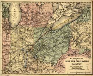 1872 Railroad map Lake Erie & Louisville Railway  
