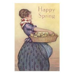  Happy Spring, Peasant Girl with Chicks Premium Poster 