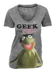   Kermit the Frog Geek is Chic Heather Gray V Neck Juniors T shirt Tee