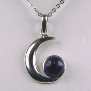 Sterling Silver Crescent Moon Pendant with Amethyst Crystal, PND773
