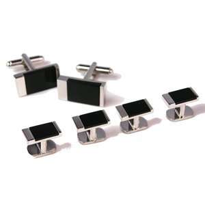  Rectangular Black Flats in Silver Onyx Cufflinks DD FA02 