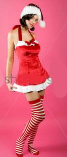 Sexy XMAS Miss Santa Costume Velvet Halterneck Mini Dress & Hat @X1020 