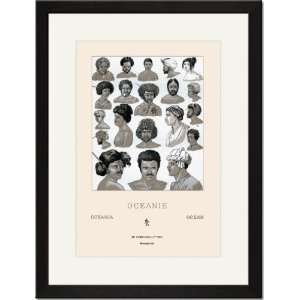 Black Framed/Matted Print 17x23, Headdresses and Hairstyles of Oceania 