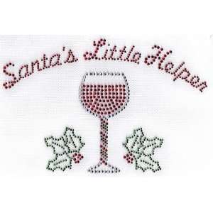 Ladies Hanes Tee SANTAS LITTLE HELPER w/Wine Glass & Holly, Sz S, M 