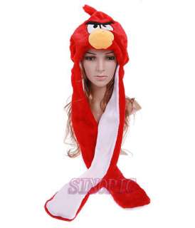 Red Angry Birds long Cartoon Animal Plush Winter Hat w/ Glove earcover 