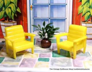 MARX Vintage Dollhouse Furniture PATIO CHAIRS & PLANT 1/2  