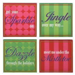  Set of 4 Holiday Red and Green Christmas Hanging Wall Art 