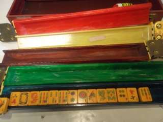Vintage Mahjong Chinese Tile Tiles Game Colorful Racks Carry Travel 
