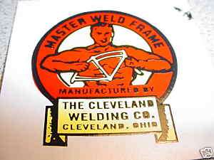 CLEVELAND WELDING CO DECAL MASTER WELD FRAME BICYCLE  