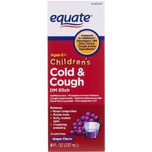 Equate Childrens Cough & Cold Red Grape Flavor DM Elixir, 8ct Compare 