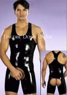 NEW MENS PVC CROTCHLESS BODY SUIT OPEN REAR S M L XL  