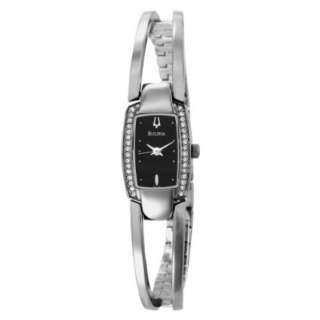 Bulova Womens 96T35 Crystal Bracelet Black Dial Watch   designer 