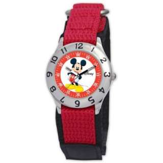 Disney Kids D800S505 Mickey Mouse Time Teacher Red Velcro Strap Watch 
