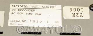 Sony MDS B3 Minidisc Broadcast Digital Player Recorder MD MDSB3  