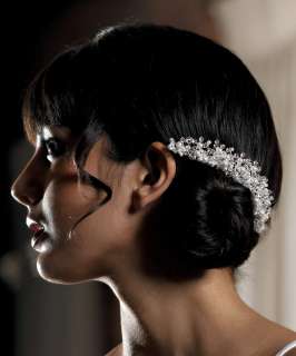 White Pearl & Crystal Flowers in Silver Wedding Hair Comb
