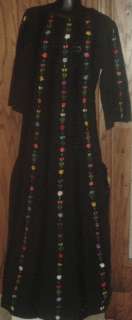 Vtg 70s BOHO Hippie Maxi lace black Dress embroidered  