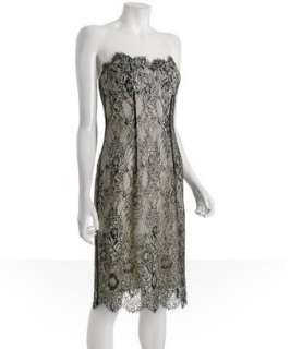 by Allen Schwartz black floral lace strapless sweetheart dress 