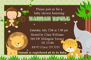   Invitations Jungle Monkey Elephant Lion Pink Blue Boy Girl Birthday