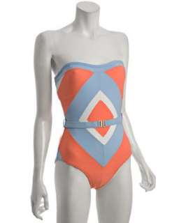 Red Carter coral diamond colorblock strapless swimsuit   up to 