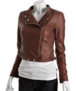 Casual Couture by Green Envelope cognac leatherette cropped moto 
