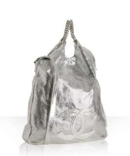 Chanel silver perforated leather oversized chain tote   up to 