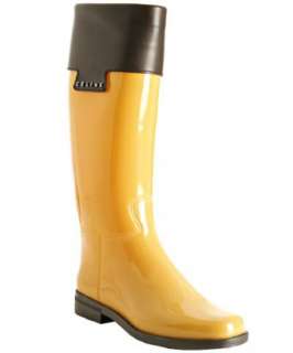 Celine yellow rubber leather trim rain boots  