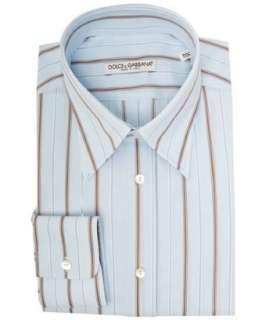 Dolce & Gabbana sky blue and brown striped point collar dress shirt 