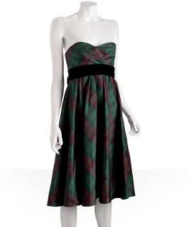 Kay Unger green plaid taffeta strapless dress  