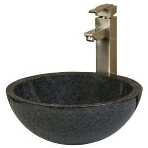 Round Polished Granite Vessel Sink with Offset Rim   Polished Beige 