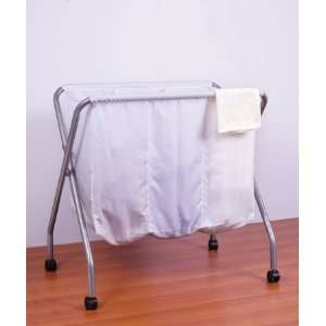  3 Section Folding Laundry Sorter Cart (Silver/White) (28H 