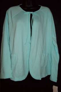   jacket size l nwt light aqua long sleeve cutaway open front tie neck