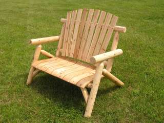 Deluxe White Cedar Log Love Seat Rustic Chair   Clear Seal Coated