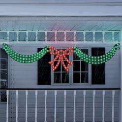 NEW Outdoor Holiday Lighted Green Red CHRISTMAS BOW & SWAG SET Decor 