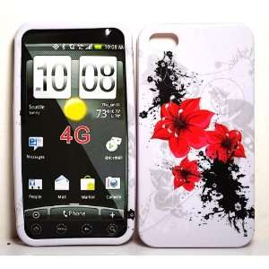White with Red Lilly Flower Apple Iphone 4 Gen / 4th Generation / 4G 