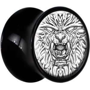  14mm Black Acrylic Lion Face Saddle Plug Jewelry
