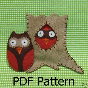 Small Owl & Tree Doll Felt Plush Toy Pattern Ornament  