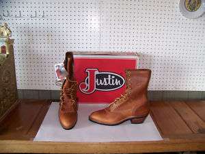 Justin Mens Copper Grizzly Lace Up Packer Work Boot  