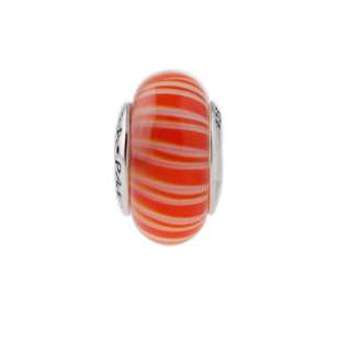 Genuine Pandora Silver Red & White Candy Stripes Murano Glass Charm 