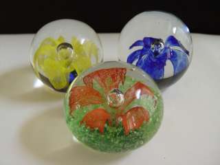 Blown Glass Floral Pattern Paperweights  
