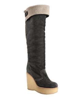 See By Chloe grey suede shearling wedge boots  