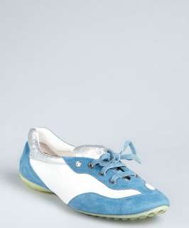 Tods blue and white suede lace up sneakers