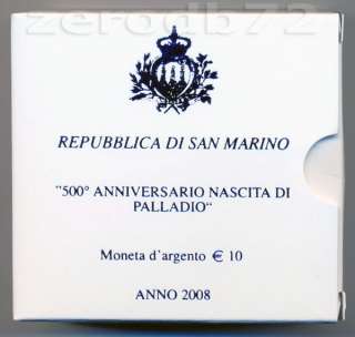 SAN MARINO MONETA ARGENTO 10 EURO 2008 NASCITA PALLADIO  