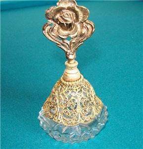 Vintage Filigree Perfume Bottle With Rose Topped Glass Dauber 