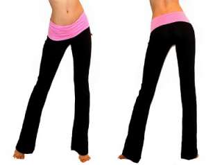 FITNESS BLACK / CANDY PINK FOLDOVER ROLLOVER FITTED FLAR LONG YOGA GYM 