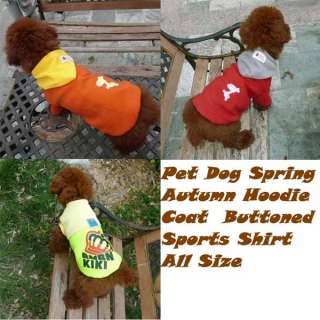 Pet Dog Spring Autumn Hooded Sports Cozy Buttoned Coat Clothes Apparel 