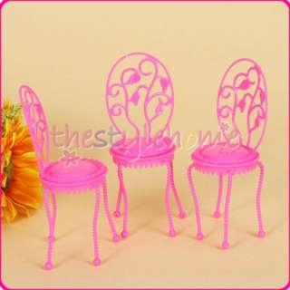 4x Cute Pink Mini Dollhouse Furniture Chairs for Barbie Round seat 