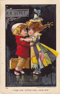 RR Depot Comic children Good Bye Girl kiss postcard  